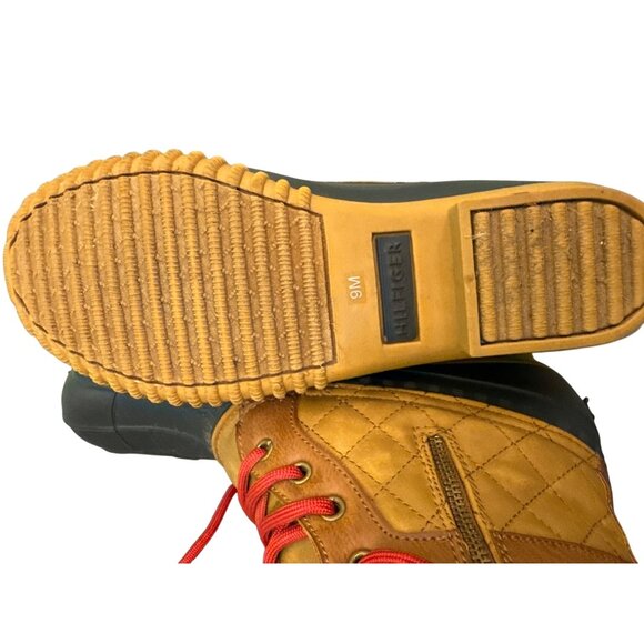 Tommy Hilfiger Womens Quilted Duck Boots With Red Laces Tan & Black Size 9M. Dur - Picture 8 of 10